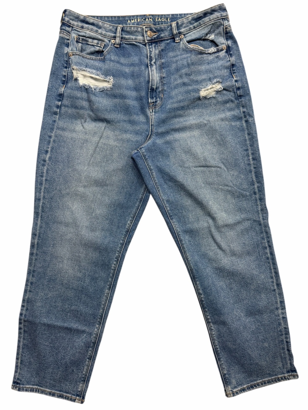 American Eagle Mom Straight Jeans Womens 16R Distressed High Rise Stretch Denim